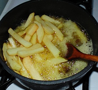 Cooking fries on the stove